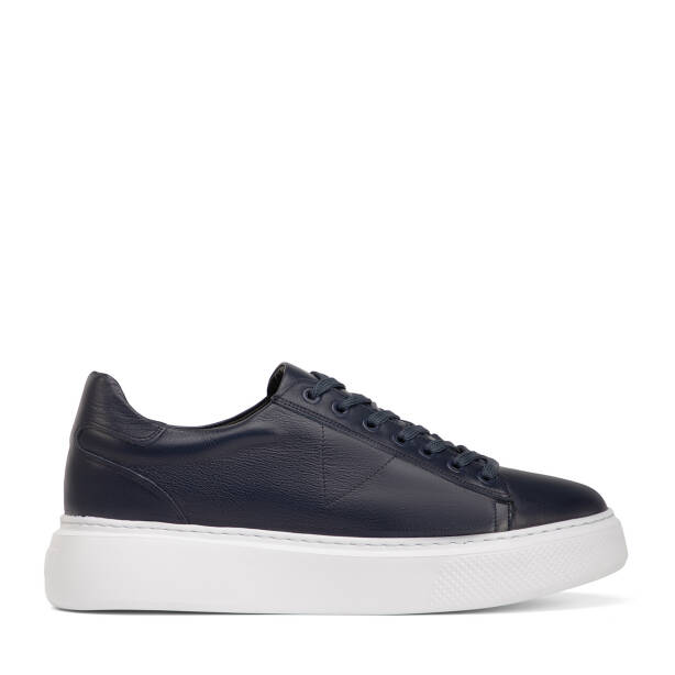 Lacivert Hakiki Deri Erkek Sneaker - E4MEAY057784-A31