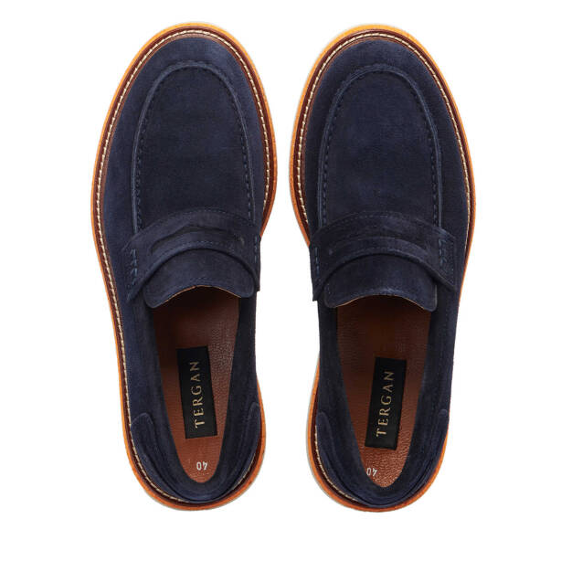Lacivert Hakiki Süet Deri Erkek Loafer - E25I1AY57192-D44 - Tergan