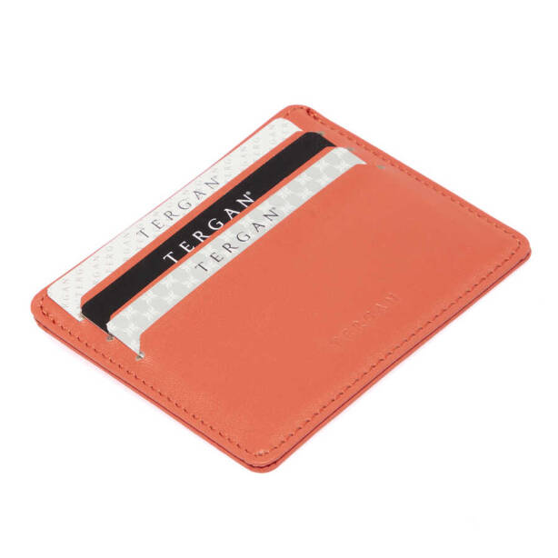 Turuncu Hakiki Deri Unisex Kredi Kartlık - S1KK00001050-S9H - Tergan