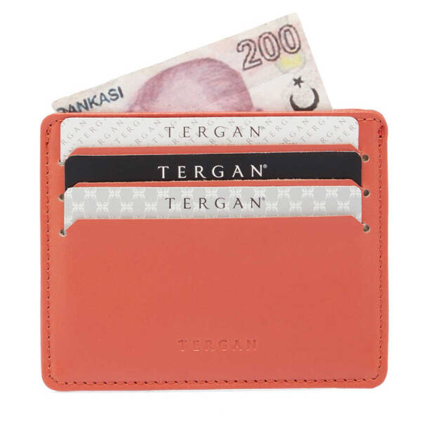 Turuncu Hakiki Deri Unisex Kredi Kartlık - S1KK00001050-S9H - Tergan